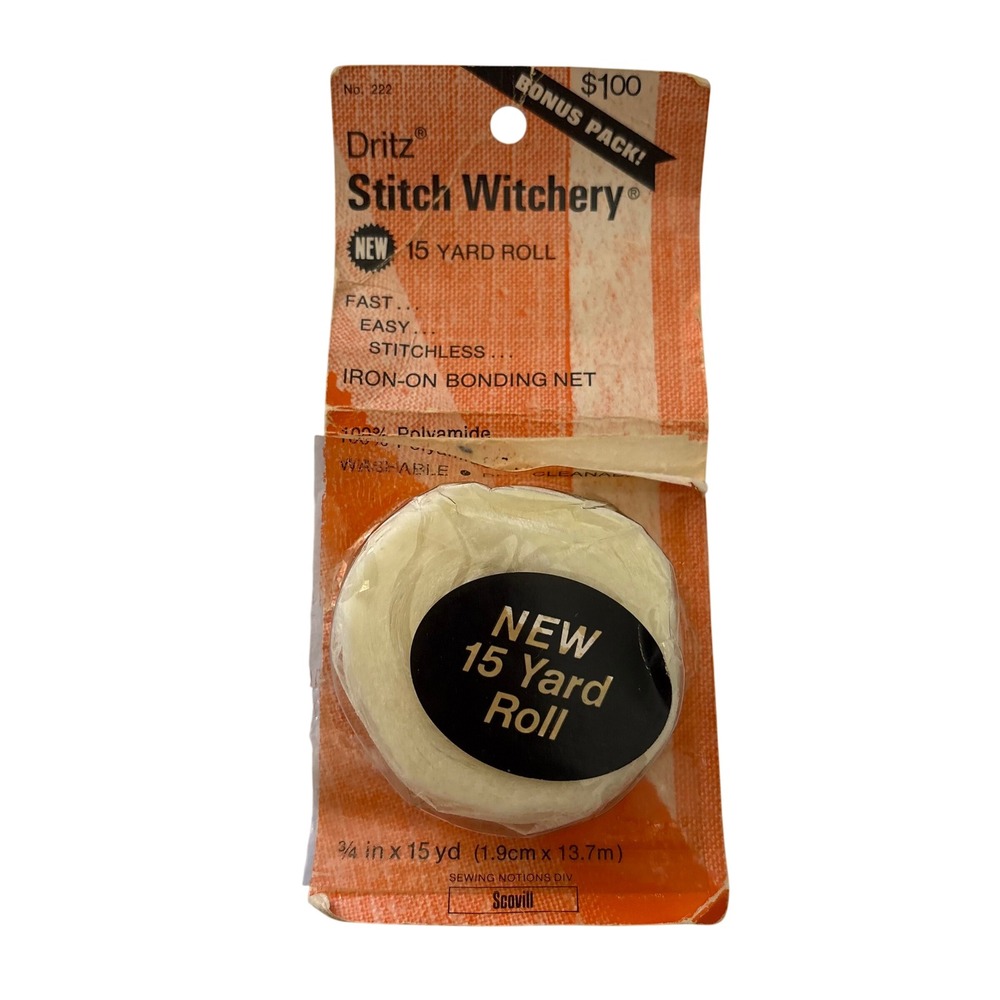 Dritz Stitch Witchery Iron-On Bonding Net 3/4in x 15yd No. 222 Made in USA Vtg
